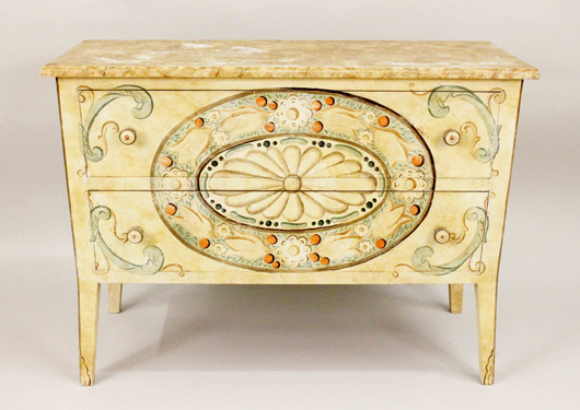 This gorgeous 19th century hand-painted dresser is just one of many period furniture pieces in the auction. Ahlers & Ogletree image.